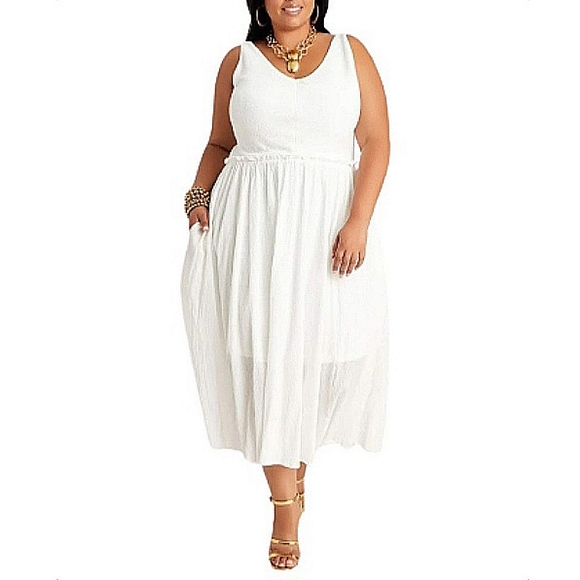 WHITE HOT ☆ GAUZE TIERED MIDI SUMMER DRESS ☆ NWT - Picture 2 of 9